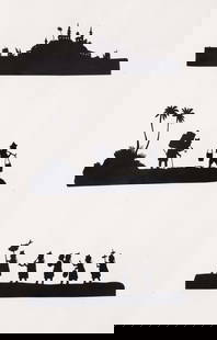 [Edouart (Auguste), attributed to] 63 fine scissor-work silhouettes, in a contemporary half morocco: [Edouart (Auguste),&nbsp;attributed to] 63 fine scissor-work silhouettes, laid down on 21 album leaves, each with 3 silhouette designs cut from black pap