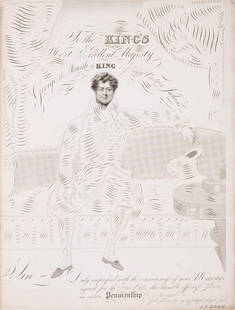 Ornamental Penmanship.- Hemm (John Peck) Portraits of the Royal Family in Penmanship, Nottingham,: Ornamental Penmanship.- Hemm (John Peck) Portraits of the Royal Family in Penmanship,&nbsp;8 engraved plates, tissue-guards, list of subscribers bound at beginnin
