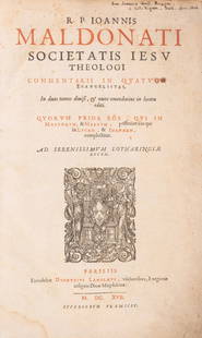 Maldonado (Juan) Commentarij in quatuor Euangelistas, rare edition, Paris, Denis Langlois, 1617.: Maldonado (Juan) Commentarij in quatuor Euangelistas, 2 parts in 1, title printed in red and black and with woodcut printer's device, woodcut head- and tail-piece