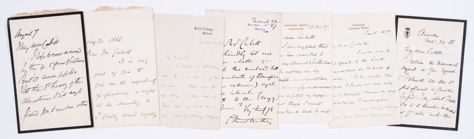 Miscellany.- Cubitt (George, first Baron Ashcombe, politician, son of Thomas Cubitt, builder).-: Miscellany.- Cubitt (George, first Baron Ashcombe, politician, son of Thomas Cubitt, builder and property developer, 1828-1917).- Collection of letters to George Cubitt, incl
