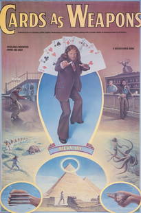 Magic.- Jay (Ricky) Cards as Weapons, colour poster, Darrien House, 1977.: Magic.- Jay (Ricky) Cards as Weapons, colour poster, 900 x 600mm., framed and glazed, Darrien House, 1977.
