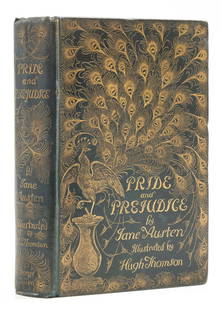 Austen (Jane) Pride and Prejudice, 1894.: Austen (Jane) Pride and Prejudice, first 'Peacock edition', frontispiece, illustrations and cover design b