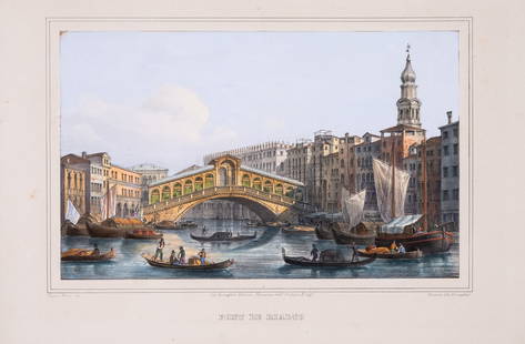 Italy.- Venice.- Moro (Marco) Album delle Principali Vedute di Venezia, lithographed plates with: Italy.- Venice.- Moro (Marco) Album delle Principali Vedute di Venezia, vignette title and 15 lithographed plates with hand-colouring, some heigh