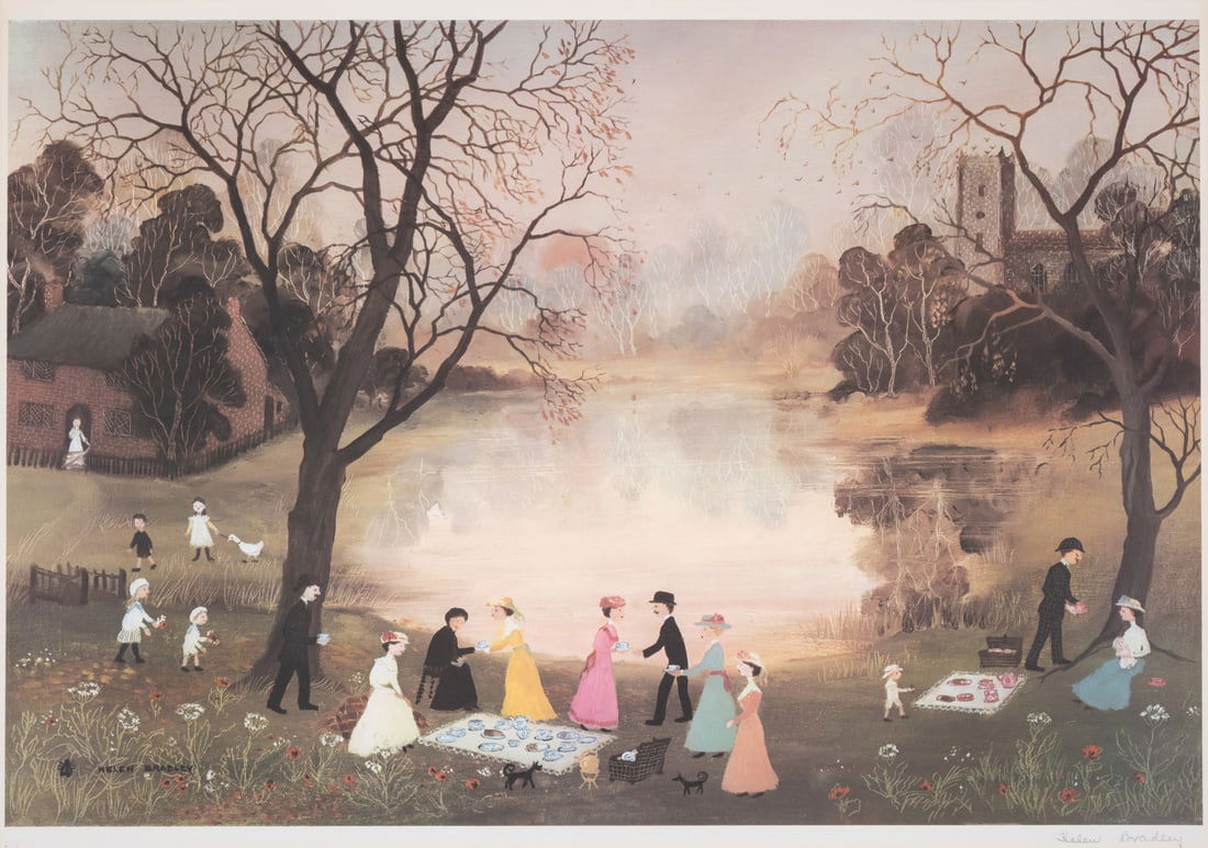 Helen Bradley (1900-1979) Our Picnic: Helen Bradley (1900-1979)Our PicnicOffset lithograph printed in colours, 1972, signed in pencil, from the edition of 850, published by Adam Collection Limited, London, with the Fine Art Trade Guild bl