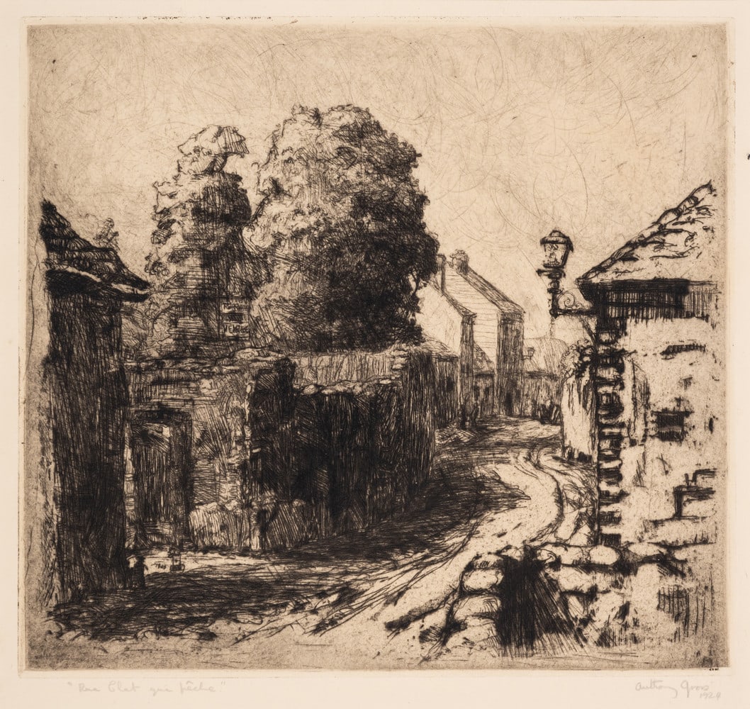 Anthony Gross (1905-1984) Rue Chat Qui Pêche (Herdman 2310): Anthony Gross (1905-1984)Rue Chat Qui Pêche (Herdman 2310)Etching, 1923, signed, dated and titled in pencil, from the edition of 60, on wove paper, with margins, image 220 x 240mm (8 5/8 x 9 1/2