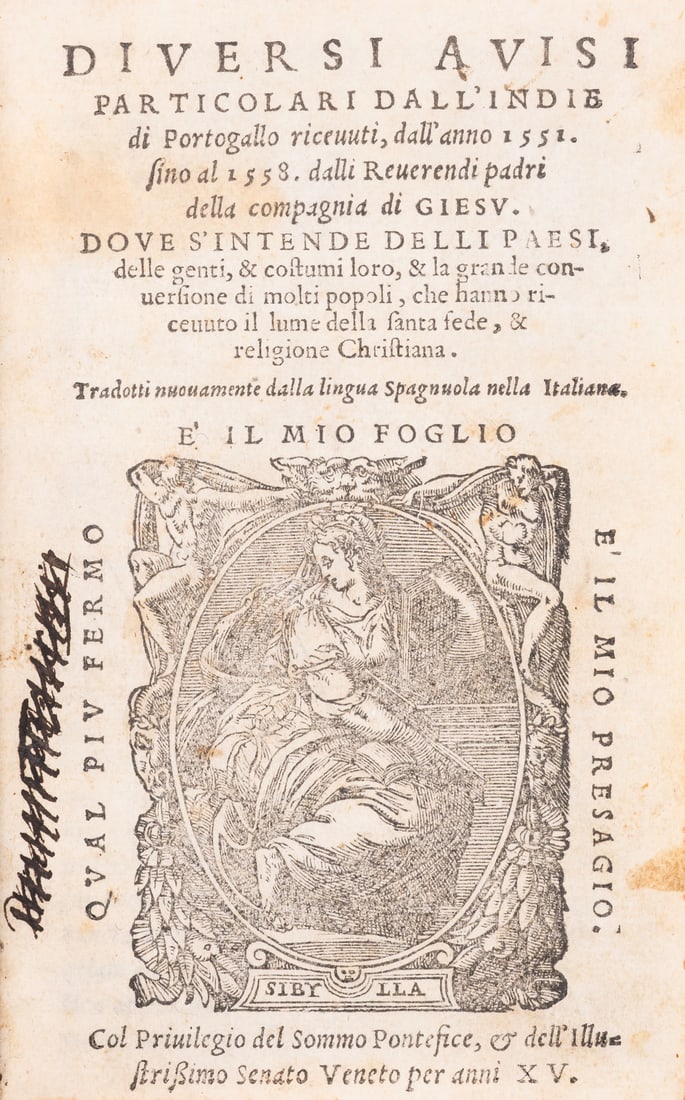 Asia.- Jesuits.- Diversi Avisi particolari dall'Indie di Portogallo ricevuti, dall'anno 1551,: Asia.- Jesuits.- Diversi Avisi particolari dall'Indie di Portogallo ricevuti, dall'anno 1551, fino al 1558..., first edition in Italian,