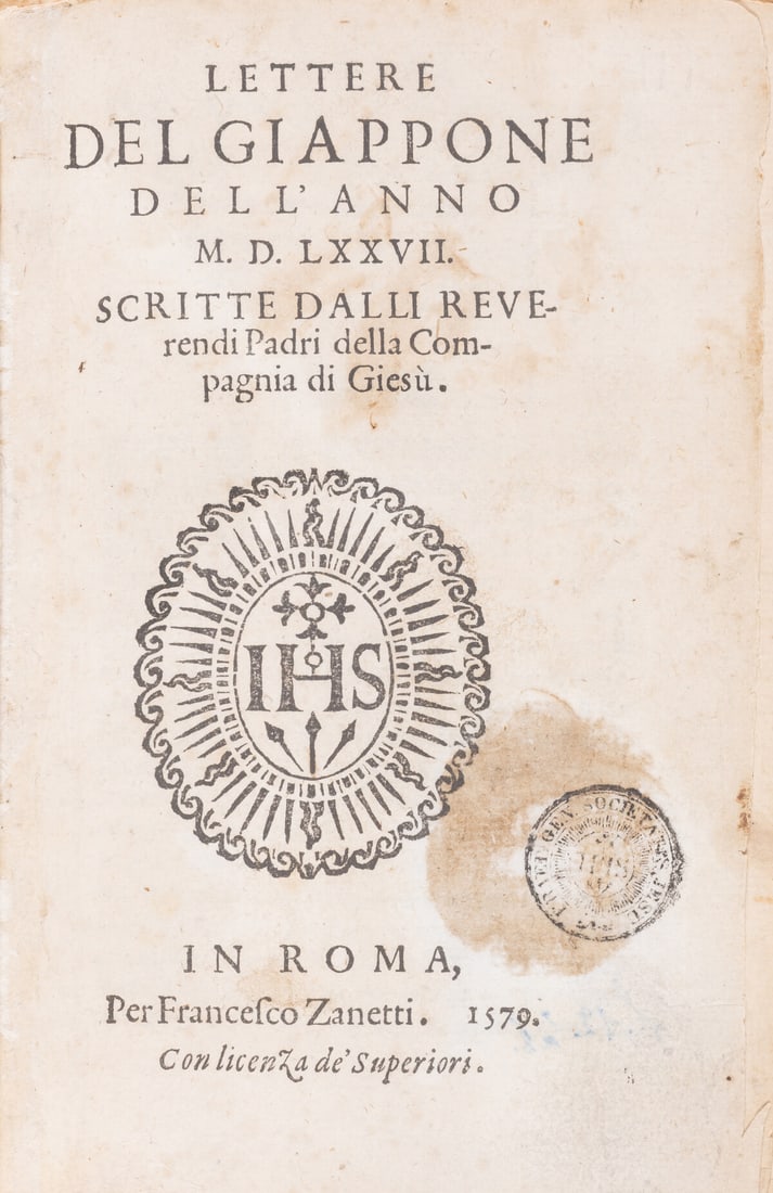 Japan.- Jesuits.- Lettere del Giappone dell'anno MDLXXVII. Scritte dalli reverendi Padri della: Japan.- Jesuits.- Lettere del Giappone dell'anno MDLXXVII. Scritte dalli reverendi Padri della Compagnia di Giesù, first edition, collation: A-D8 E