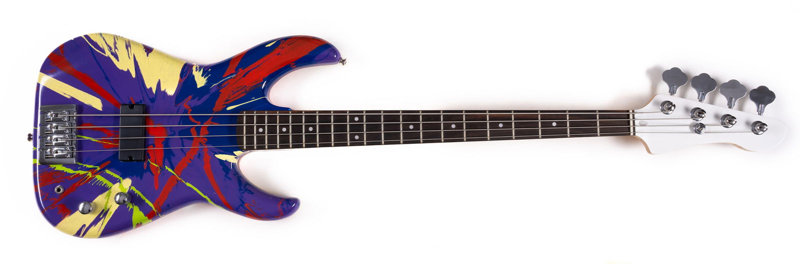 Damien Hirst (b.1965) Damien Hirst x Flea Bass Prototype #4 with Flight Case: Damien Hirst (b.1965) Damien Hirst x Flea Bass Prototype #4 with Flight Case Household gloss spin-painting on Flea Bass guitar, 2010-11, one of the six original prototypes, presented in a fitted