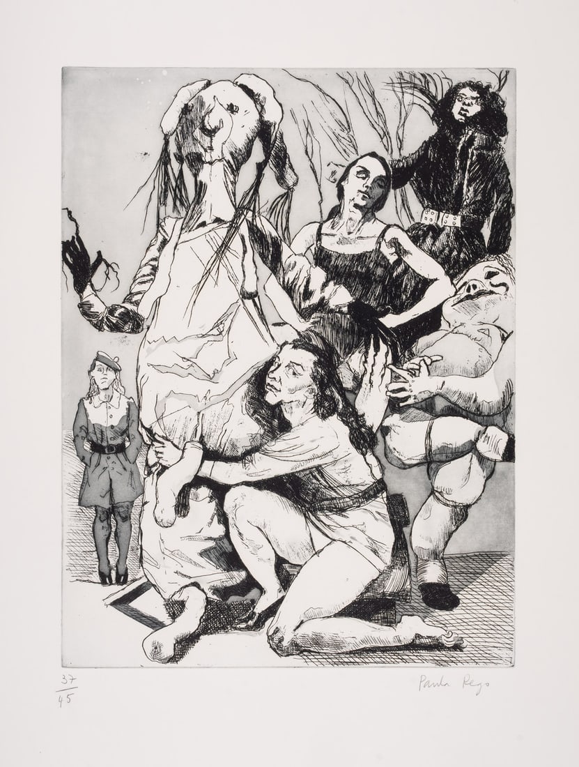 Paula Rego (1935-2002) Trés Musas (not in Rosenthal): Paula Rego (1935-2002) Trés Musas (not in Rosenthal) Etching with aquatint, 2009-2010, signed in pencil, numbered from the edition of 45, as included in the portfolio '10', published by the Roy