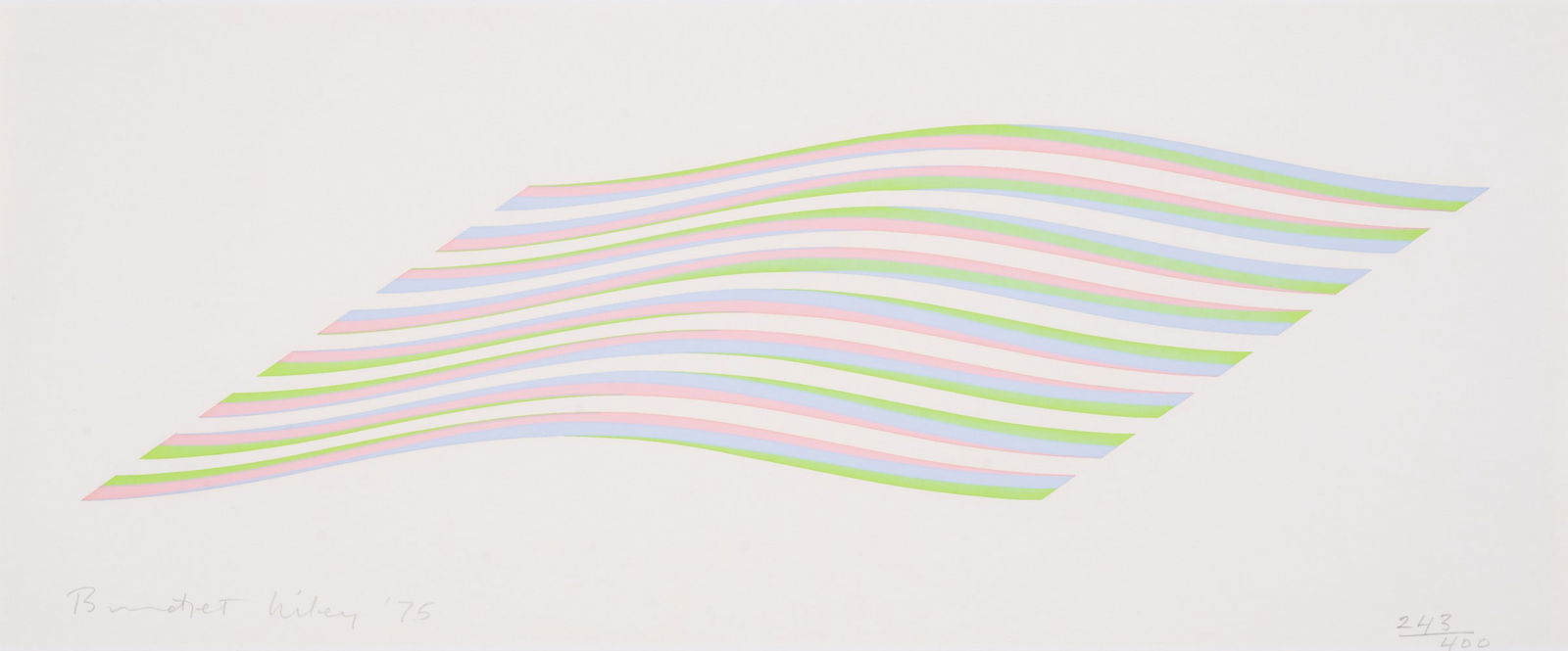 Bridget Riley (b.1931) Untitled (Wave) (Tommasini & Gubay 21): Bridget Riley (b.1931) Untitled (Wave) (Tommasini & Gubay 21) Screenprint in colours, 1975, signed and dated in pencil, numbered from the edition of 400, printed by Graham Henderson, London, publi