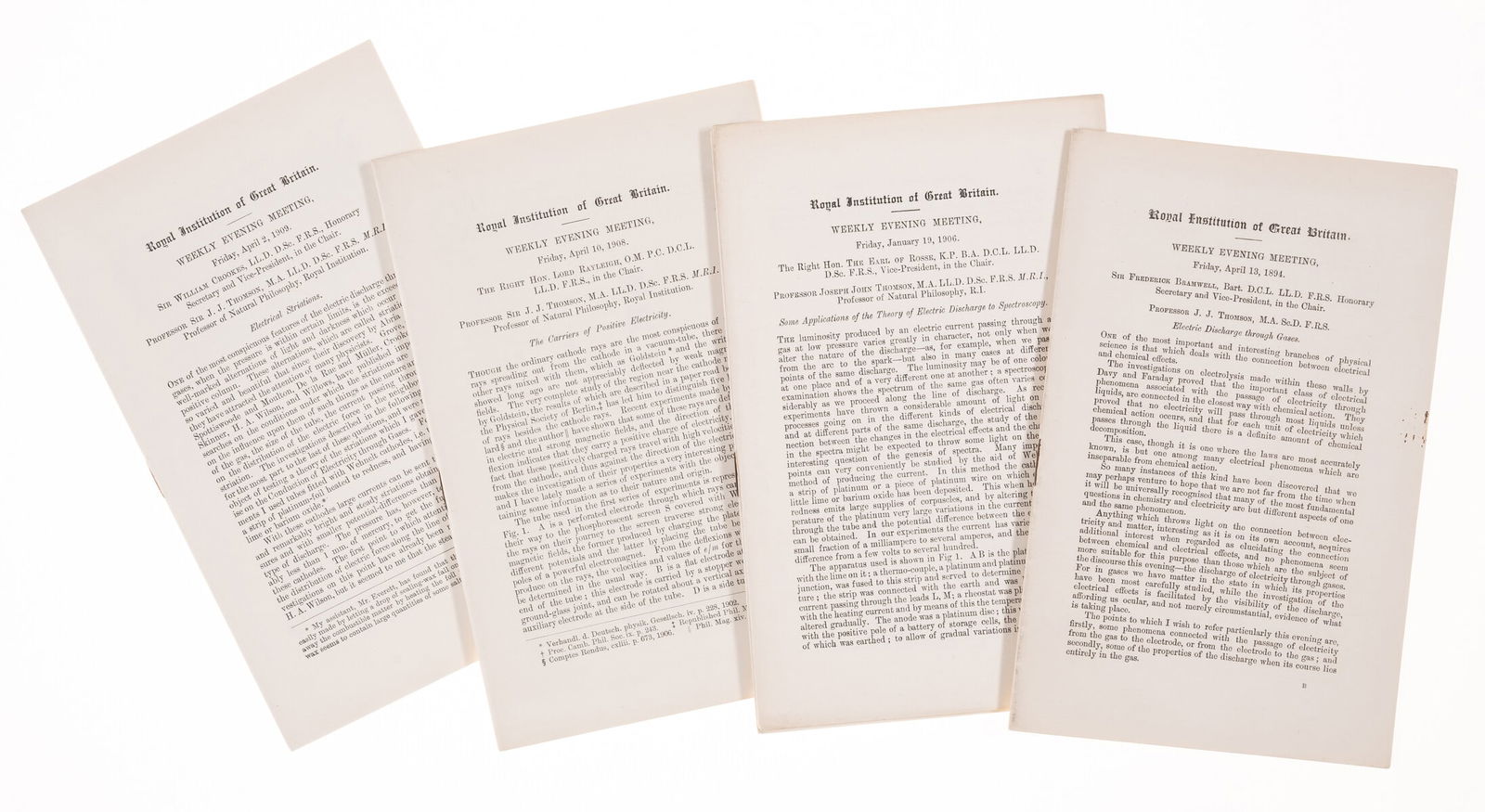 Thomson (Sir Joseph John) Collection of 8 offprints from Proceedings of the Royal Institution of: Thomson (Sir Joseph John) Collection of 8 offprints from Proceedings of the Royal Institution of Great Britain by Joseph John Thomson on physics and chemistry