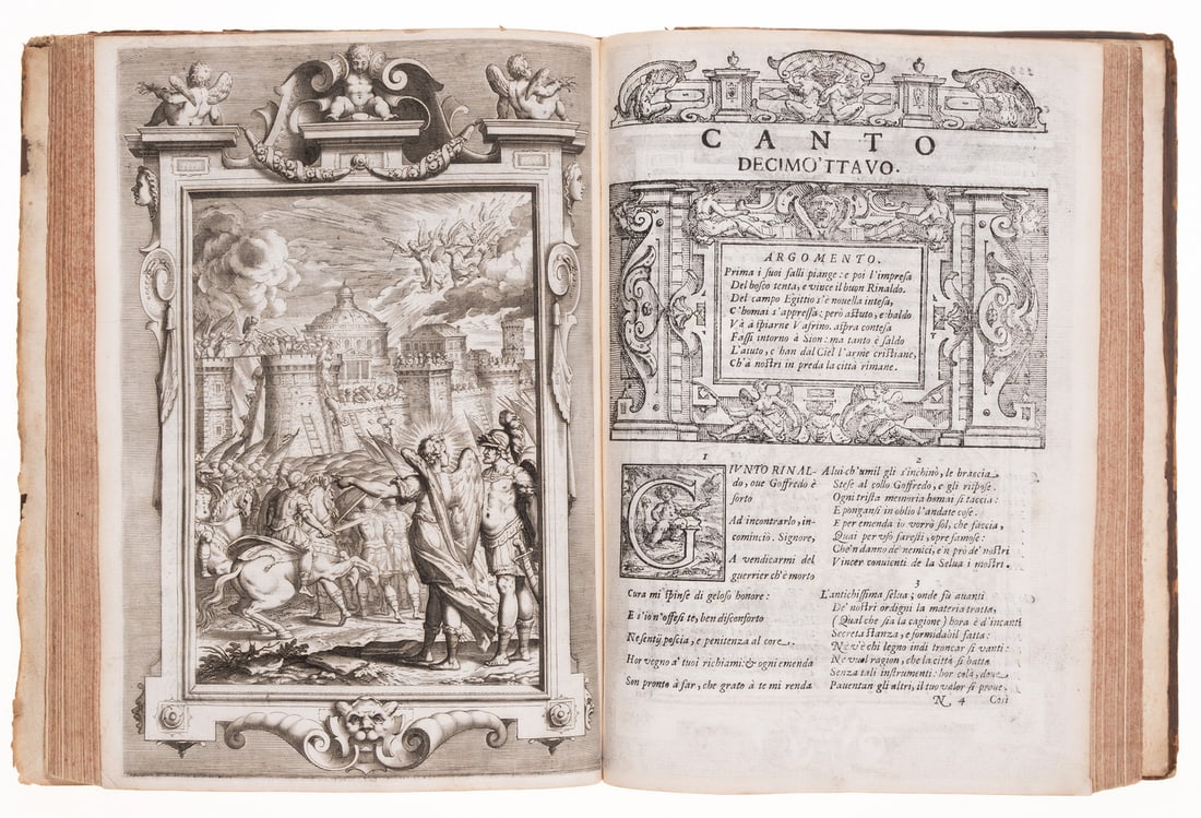 Tasso (Torquato) La Gerusalemme Liberata, Genoa, Giuseppe Pavoni for Bernardo Castello, 1617: Tasso (Torquato) La Gerusalemme Liberata, 2 engraved allegorical titles, one with medallion portrait of the author, the other with portrait of Charles E