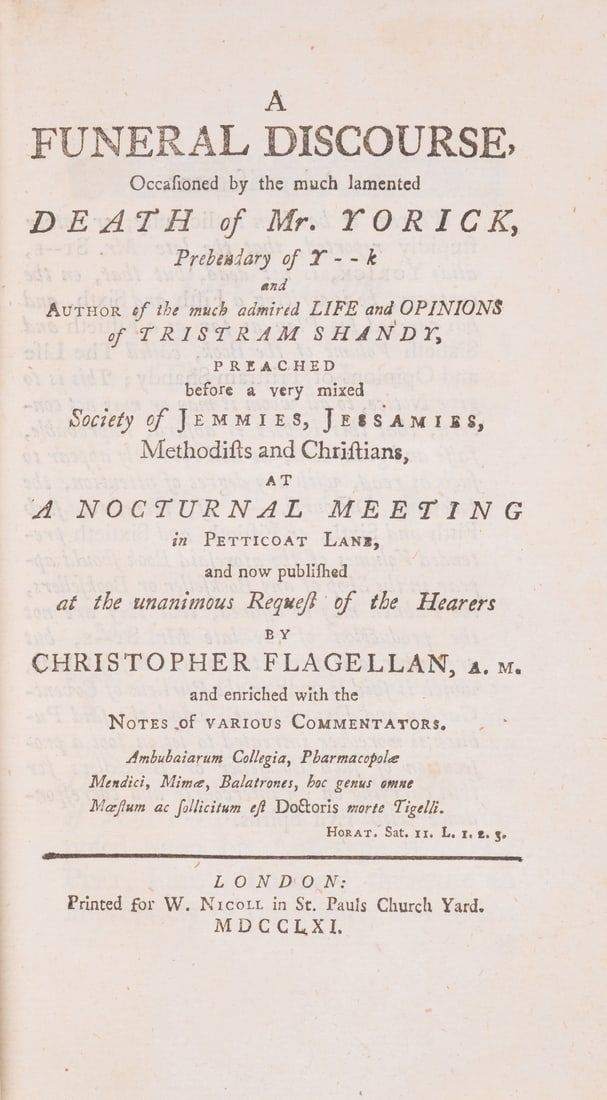 Rumours of Sterne's death greatly exaggerated.- Flagellan (Christopher, pseudonym) A Funeral (1 of 1)