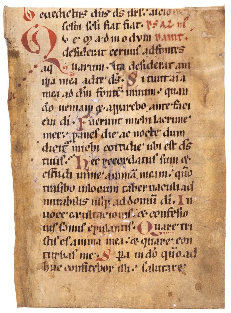 Leaf from a Romanesque German Psalter, in Latin, decorated manuscript on Latin, Germany, twelfth