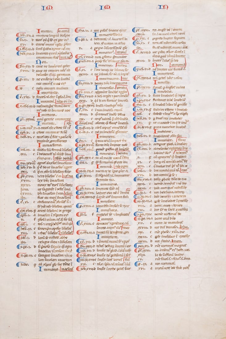 Leaf from a manuscript of the ‘Saint-Jacques Bible Concordance’, in Latin, on vellum, [France, (1 of 1)