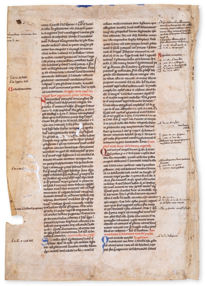 Leaf from an early manuscript of Gratian’s Decretum, C.xxxviii-xliv, on heresy, and the Church’s (1 of 1)
