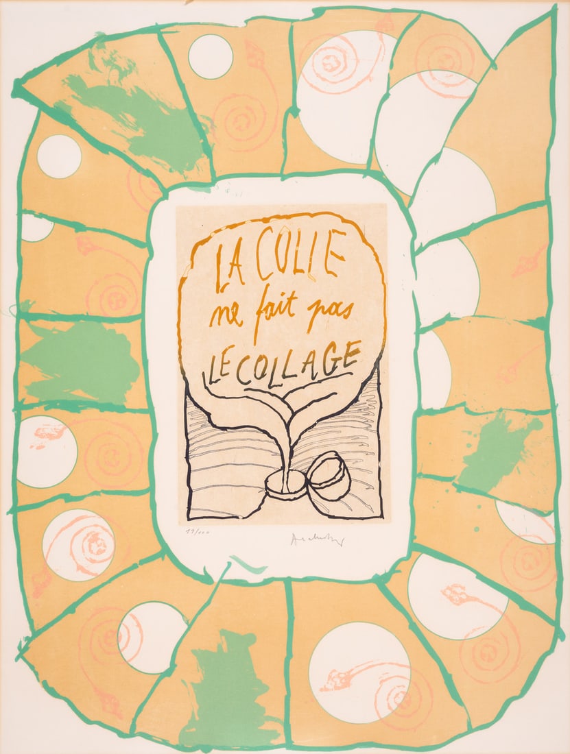 Pierre Alechinsky (b.1927) La Colle Ne Fait Pas Le Collage, from Bonjour Max Ernst: Pierre Alechinsky (b.1927) La Colle Ne Fait Pas Le Collage, from Bonjour Max Ernst Etching with aquatint and lithograph printed in colours, 1974, signed in pencil, numbered from the edition of 100, pu