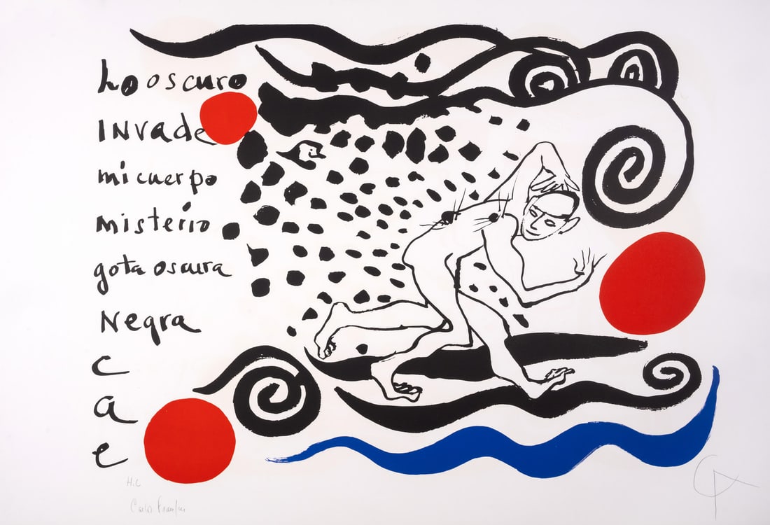 Alexander Calder (1898-1976) & Carlos Franqui (1921-2010) Lo Oscuro Invade: Alexander Calder (1898-1976) & Carlos Franqui (1921-2010) Lo Oscuro Invade Lithograph printed in colours, 1970, signed by Franqui, initialled by Calder and inscribed 'HC', an artist
