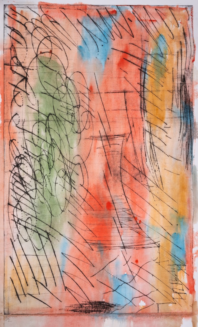 Oleg Kudryashov (1932-2022) Untitled, 11.11.10: Oleg Kudryashov (1932-2022) Untitled, 11.11.10 Etching with drypoint extensively hand-coloured with watercolour, 2010, signed and dated in pencil, numbered from the edition of 2, printed and hand-colo