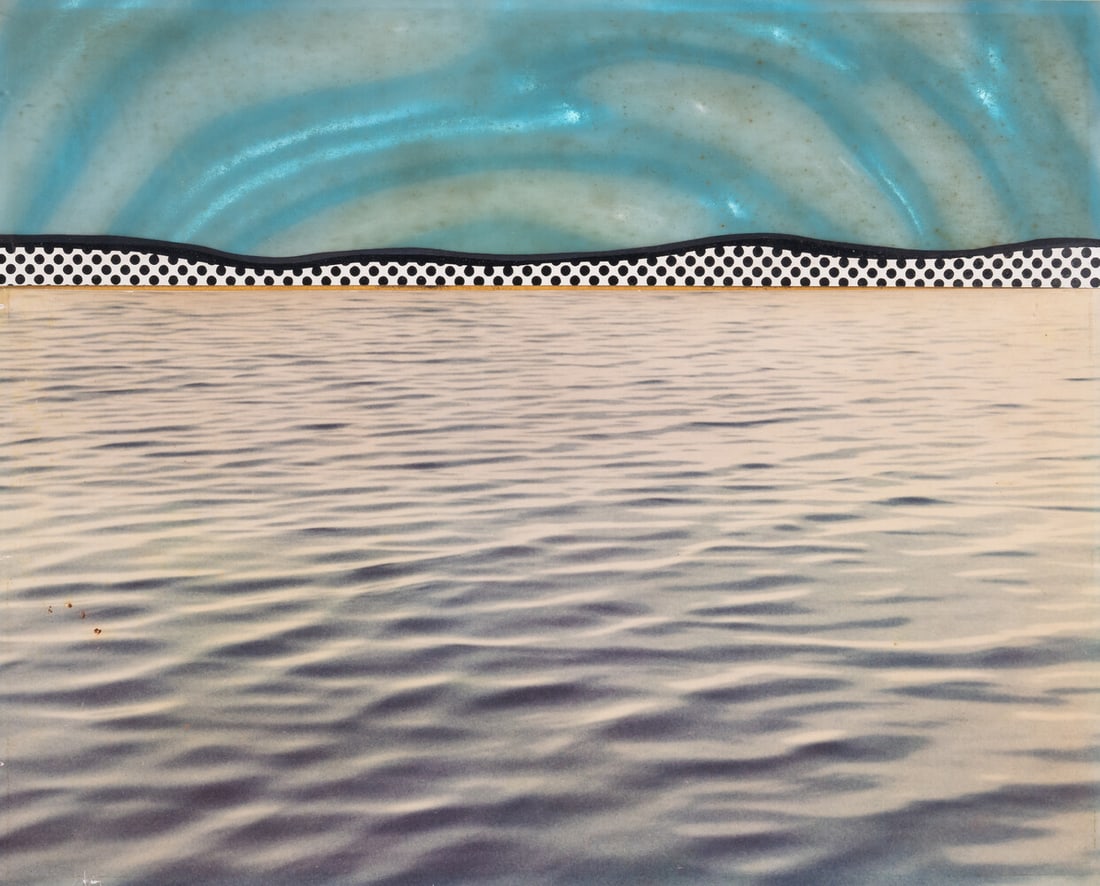 Roy Lichtenstein (1923-1997) Landscape 6, from Ten Landscapes (Corlett 56): Roy Lichtenstein (1923-1997) Landscape 6, from Ten Landscapes (Corlett 56)Screenprint on blue-green moiré Rowlux with chromogenic photographic print collage mounted on composition board, 1967,