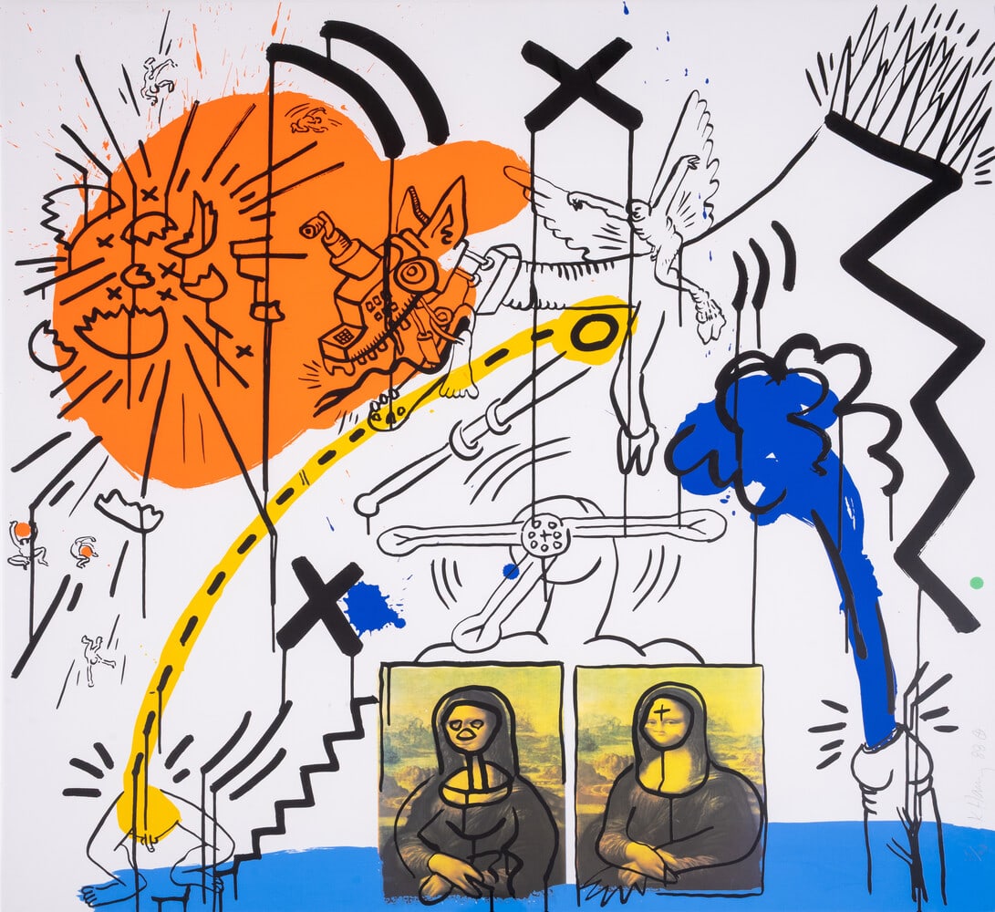 Keith Haring (1958-1990) Plate 2, from Apocalypse (Littmann p.101): Keith Haring (1958-1990) Plate 2, from Apocalypse (Littmann p.101)Screenprint in colours, 1988, signed and dated in pencil, numbered from the edition of 90, printed by Rupert Jasen Smith, with his bli