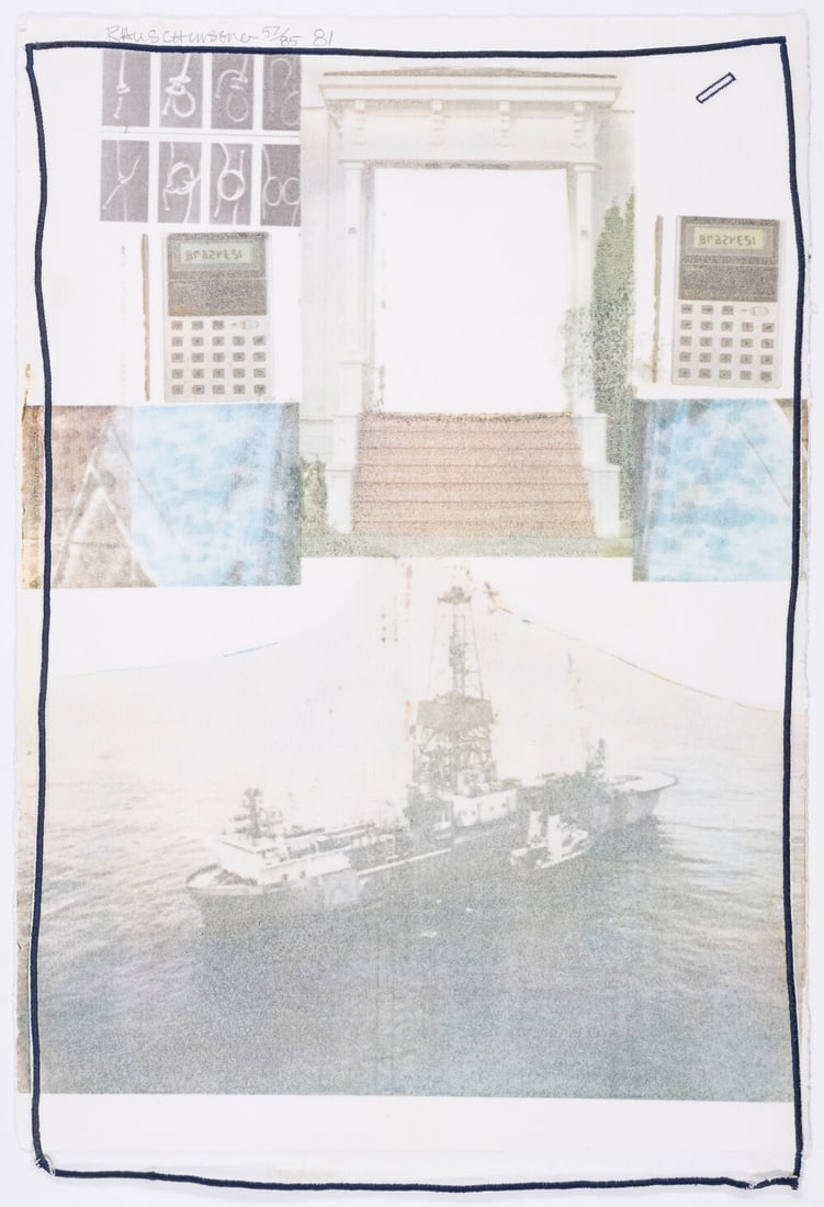 Robert Rauschenberg (1925-2008) Arcanum VII, from The Arcanum Series: Robert Rauschenberg (1925-2008) Arcanum VII, from The Arcanum SeriesScreenprint in colours with cotton fabric and thread collage, 1981, signed and dated in pencil, numbered from the edition of 80, wit