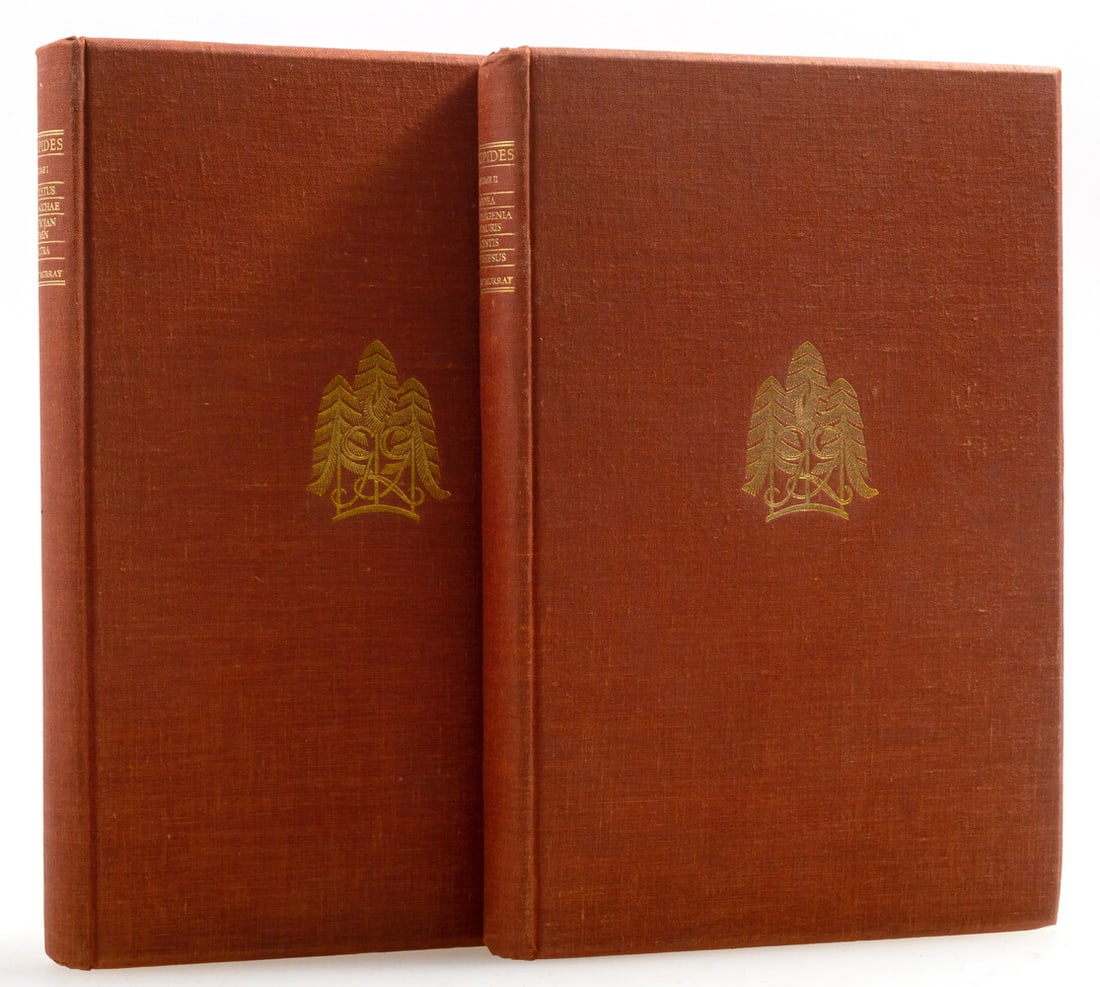 Gregynog Press.- Euripides. The Plays, 2 vol., one of 500 copies, Newtown, Gregynog Press, 1931.: Gregynog Press.- Euripides. The Plays, 2 vol., one of 500 copies, translated by Gilbert Murray, wood-engraved illustrations from Greek Vase Paintings by Robert As