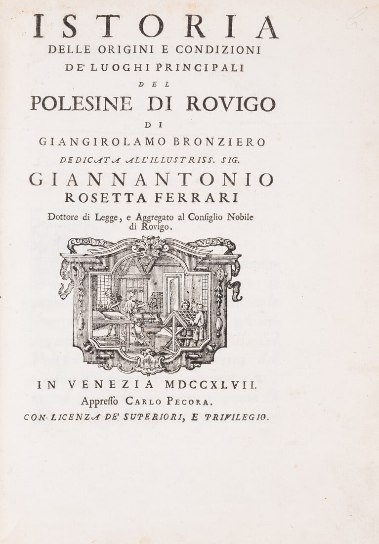 Italy.- Bronziero (Giovanni Girolamo) Istoria delle origini e condizioni de' luoghi principali del (1 of 1)