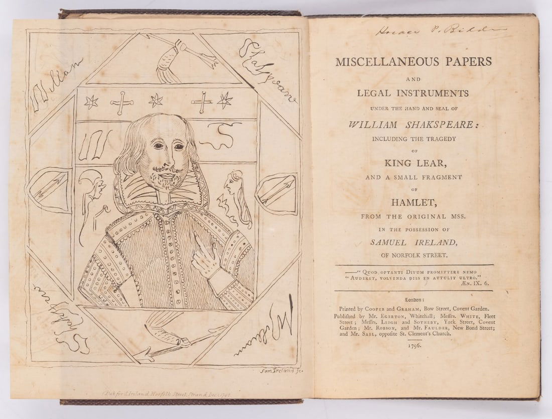 Ireland Shakespeare forgeries.- Ireland (William Henry) Miscellaneous Papers and Legal Instruments (1 of 1)