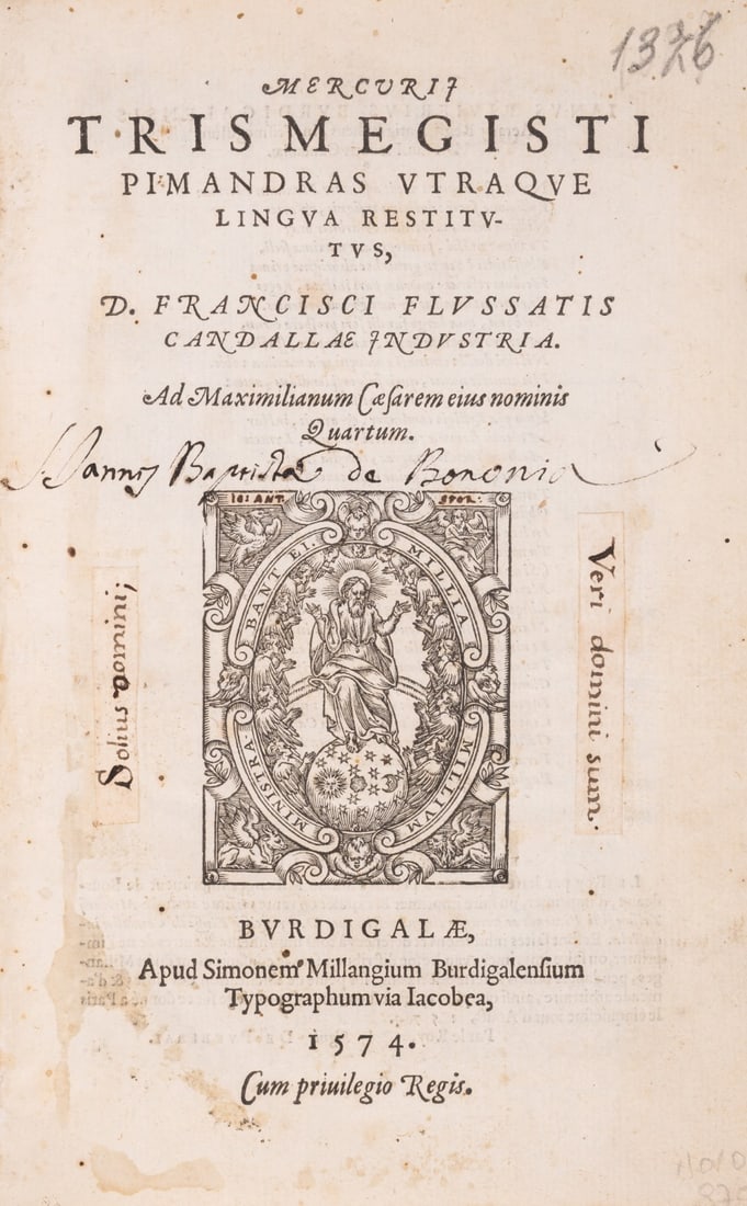 Hermeticism.- Hermes (Trismegistus) Pimandras utraque lingua restitutus, translated by Francois Foix (1 of 1)