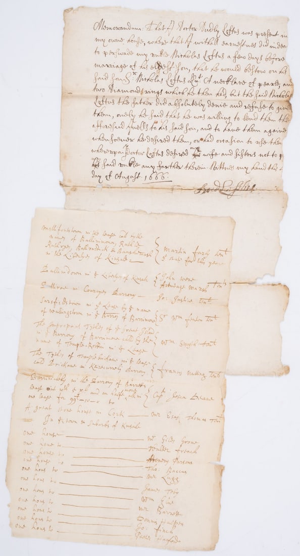 Ireland.- Loftus (Nicholas) & Loftus (Dudley) Papers relating to Nicholas and Dudley Loftus, (1 of 1)