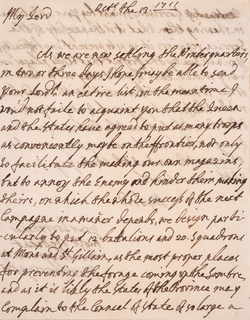 Marlborough (John Churchill Duke of) Autograph Letter signed to "My Lord", 13th October 1711 (1 of 1)