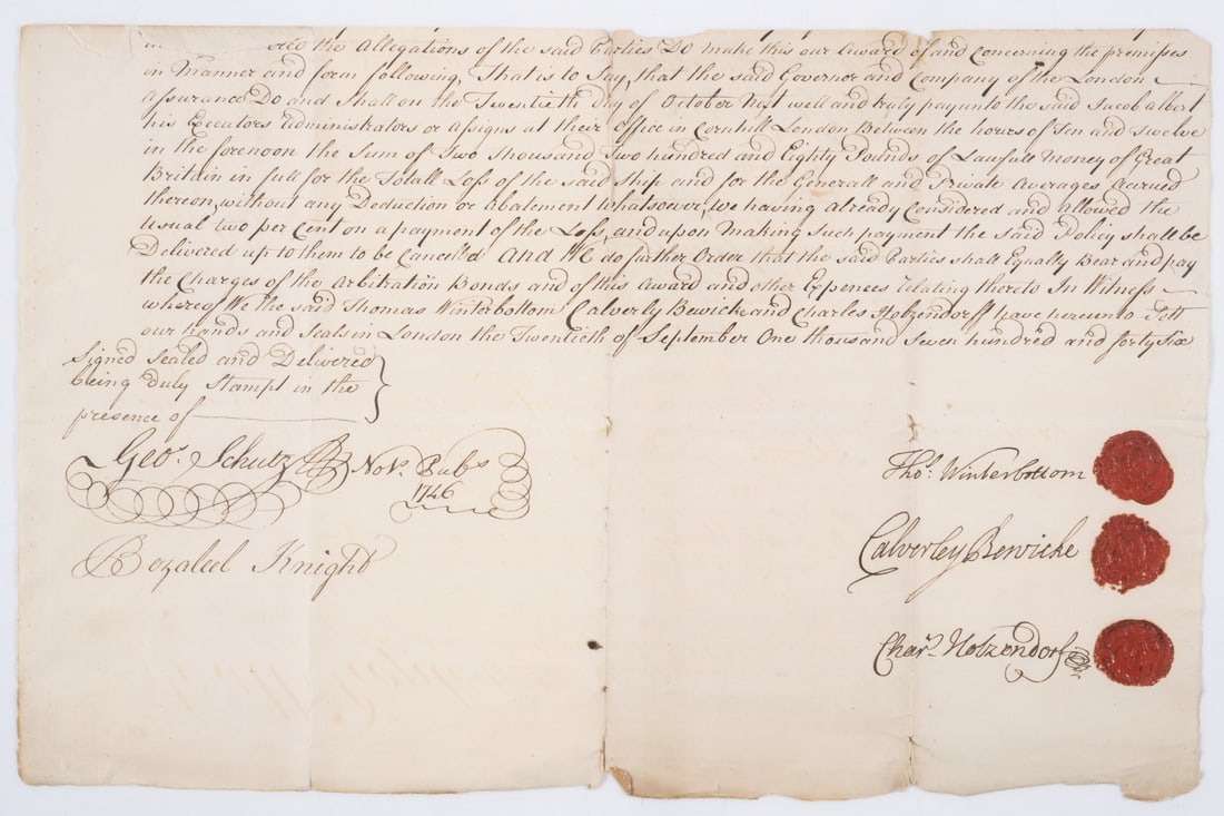 18 century merchant shipping.- Insurance award to Thomas Winterbottom, Calverley Berwicke and (1 of 1)