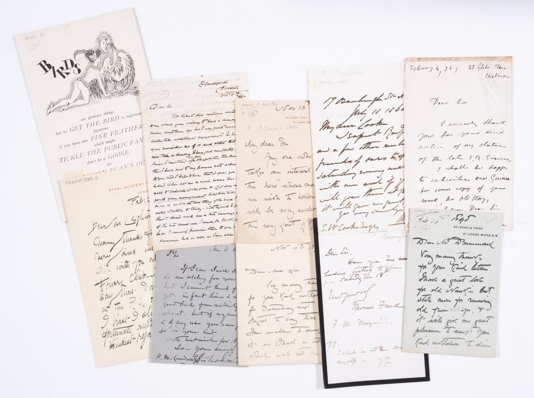 Artists.- Collection of letters, including: Arthur Rackham, Luke Fildes, Harry Furniss, Walter: Artists.- Collection of letters, including: Arthur Rackham, Luke Fildes (13), Beresford Egan, Thomas Faed (8), Alfred Fripp, George Frampton, Edward Onslow Ford, Charles Loc