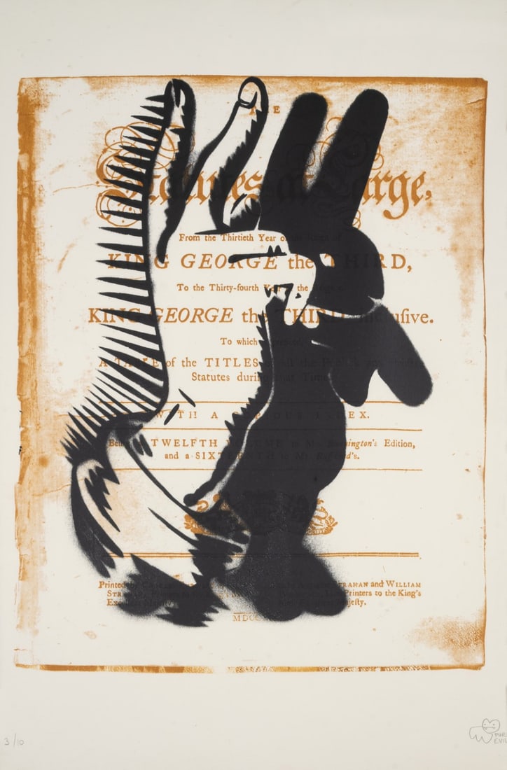 Pure Evil (b.1968) Bunny Fingers (Black): Pure Evil (b.1968)Bunny Fingers (Black)Screenprint in colours, 2008, signed in pencil, numbered from the edition of 10, published by the artist, London, on wove paper, with full margins, image 790 x 4