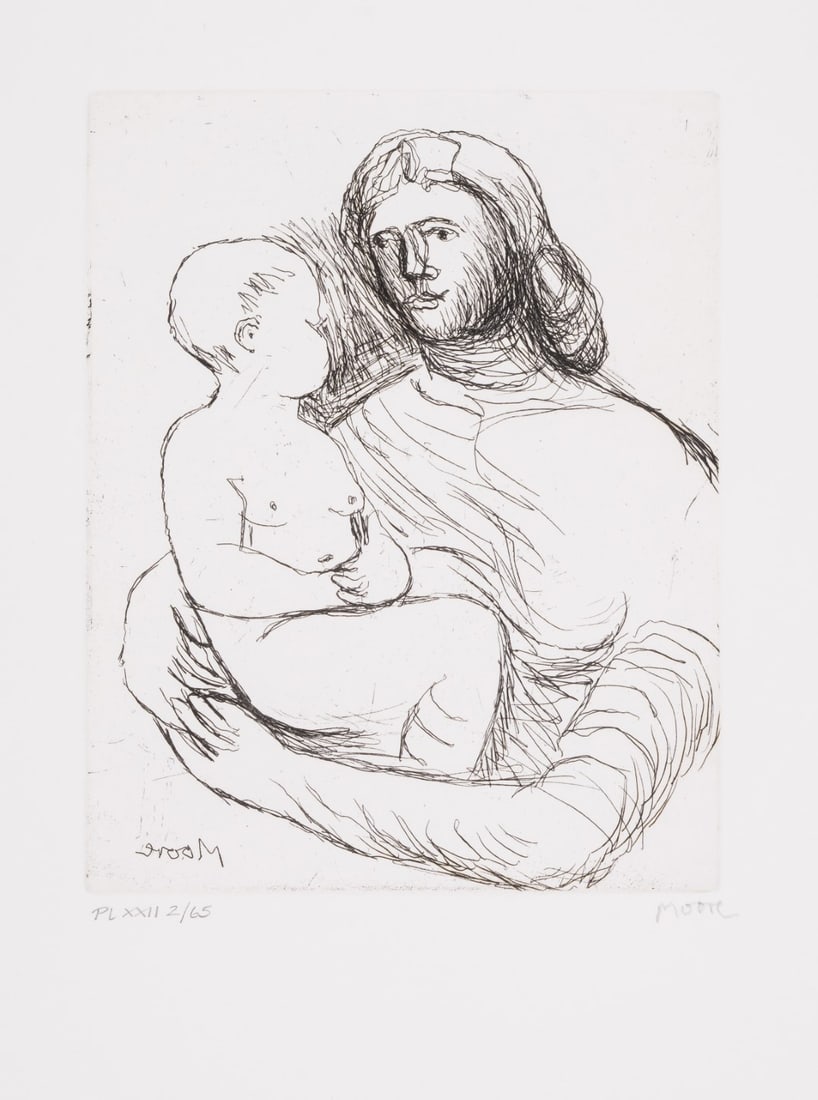 Henry Moore (1898-1986) Mother and Child XXII (Cramer 692): Henry Moore (1898-1986)Mother and Child XXII (Cramer 692)Etching, 1983, signed in pencil, numbered from the edition of 65, printed by James Crossley, London, published by Raymond Spencer Company Ltd.