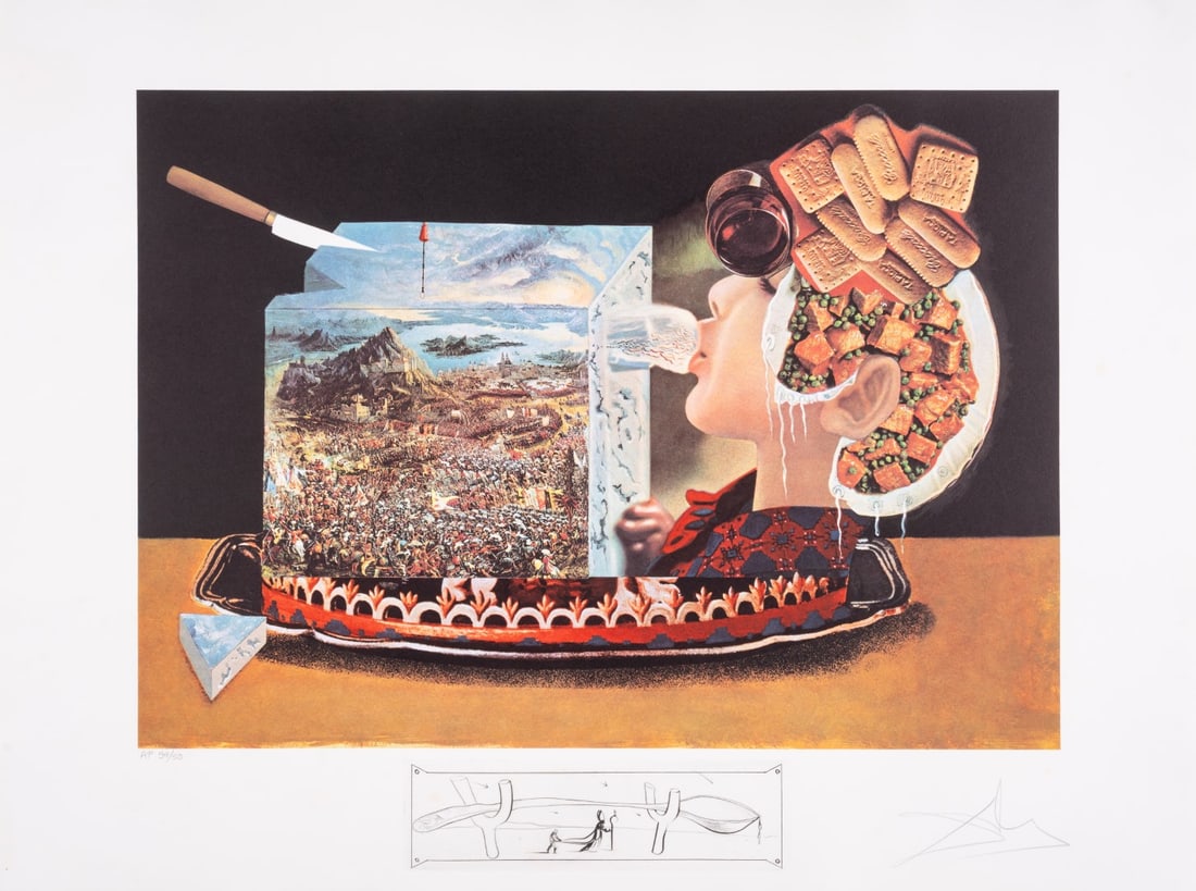 Salvador Dalí (1904-1989) Figure rouge avec portrait de Quevedo (Field 75-5C; M&L 771b): Salvador Dalí (1904-1989)Figure rouge avec portrait de Quevedo (Field 75-5C; M&L 771b)Etching with pochoir printed in colours, 1975, signed in pencil, numbered from the edition of 100, printed by Ate