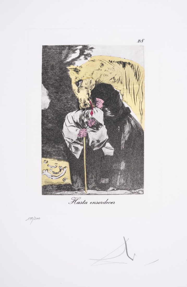 Salvador Dalí (1904-1989) Hasta ensordecer, Plate 28 from Les Caprices De Goya de Dalí (Field: Salvador Dalí (1904-1989)Hasta ensordecer, Plate 28 from Les Caprices De Goya de Dalí (Field 77-53; M&L 875)Etching with aquatint printed in colours, 1977, signed in pencil, numbered from the editio