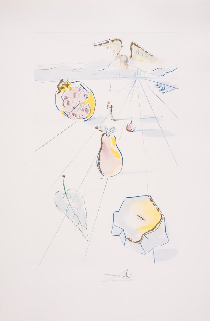 Salvador Dalí (1904-1989) I went down into the garden of nuts to see the fruits, from Songs of: Salvador Dalí (1904-1989)I went down into the garden of nuts to see the fruits, from Songs of Songs of Solomon (Field 71-17K; M&L 478c)Etching with extensive hand colouring with gold dust, 1971, sign