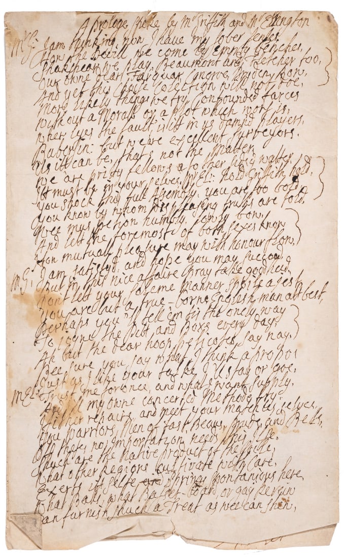 Irish Theatre.- Griffith (Thomas, Irish actor).- ?Allen (J.) A Prologe Spoke by Mr Griffith and Mr (1 of 1)