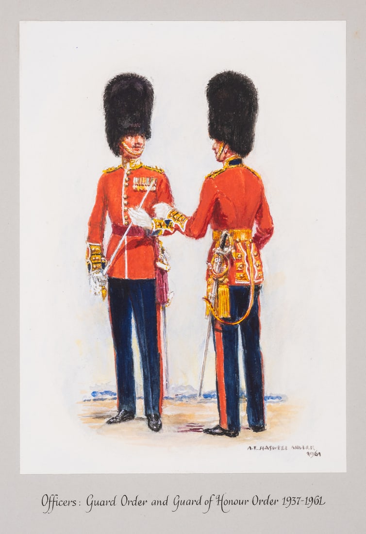 Military.- Hasell-Miller (A.E.) Uniforms of the Scots Guards, volume of 10 original watercolours (1 of 2)