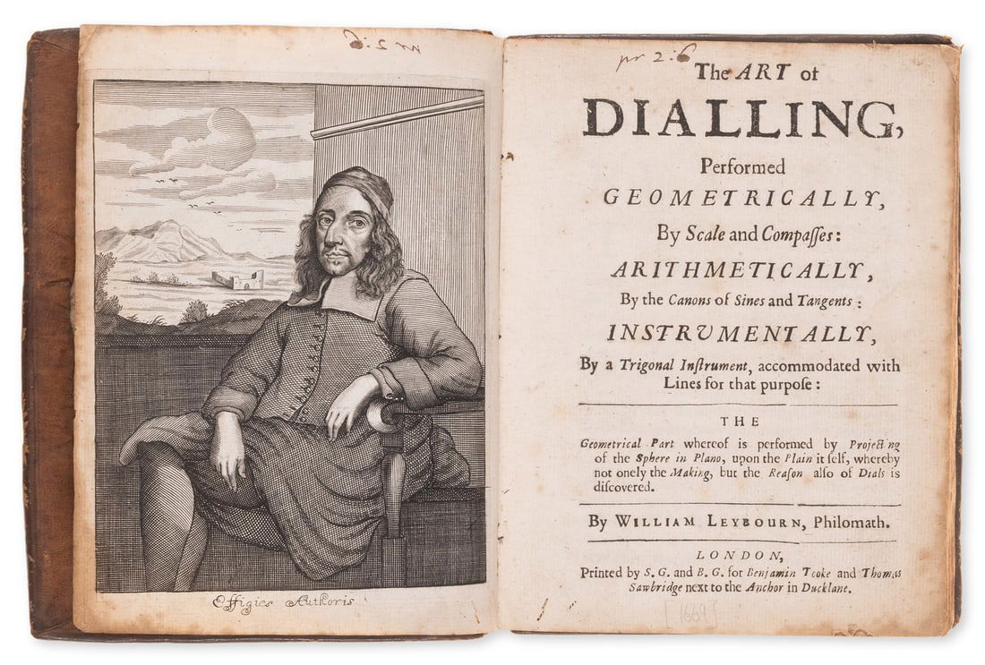Sundials.- Leybourn (William) The Art of Dialling, first edition, S[arah]. G[riffin]. and B[ennet].: Sundials.- Leybourn (William) The Art of Dialling, first edition, engraved portrait frontispiece, folding engraved plate (couple short tears at i