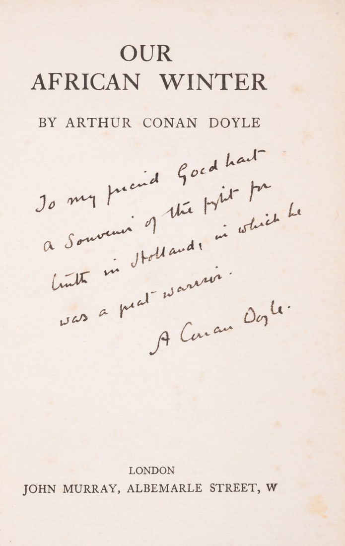 Doyle (Sir Arthur Conan) Our African Winter, first edition, presentation copy signed by the author, (1 of 1)