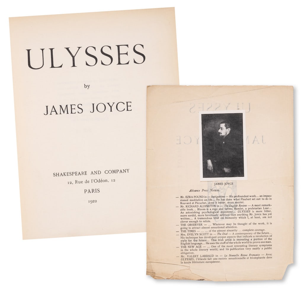 Joyce (James) Ulysses, first edition, one of 750 copies on handmade paper, Paris, Shakespeare and: Joyce (James) Ulysses, first edition, one of 750 copies on handmade paper, from an edition of 1000, 1 f. original order form loosely inserted with portrait photog