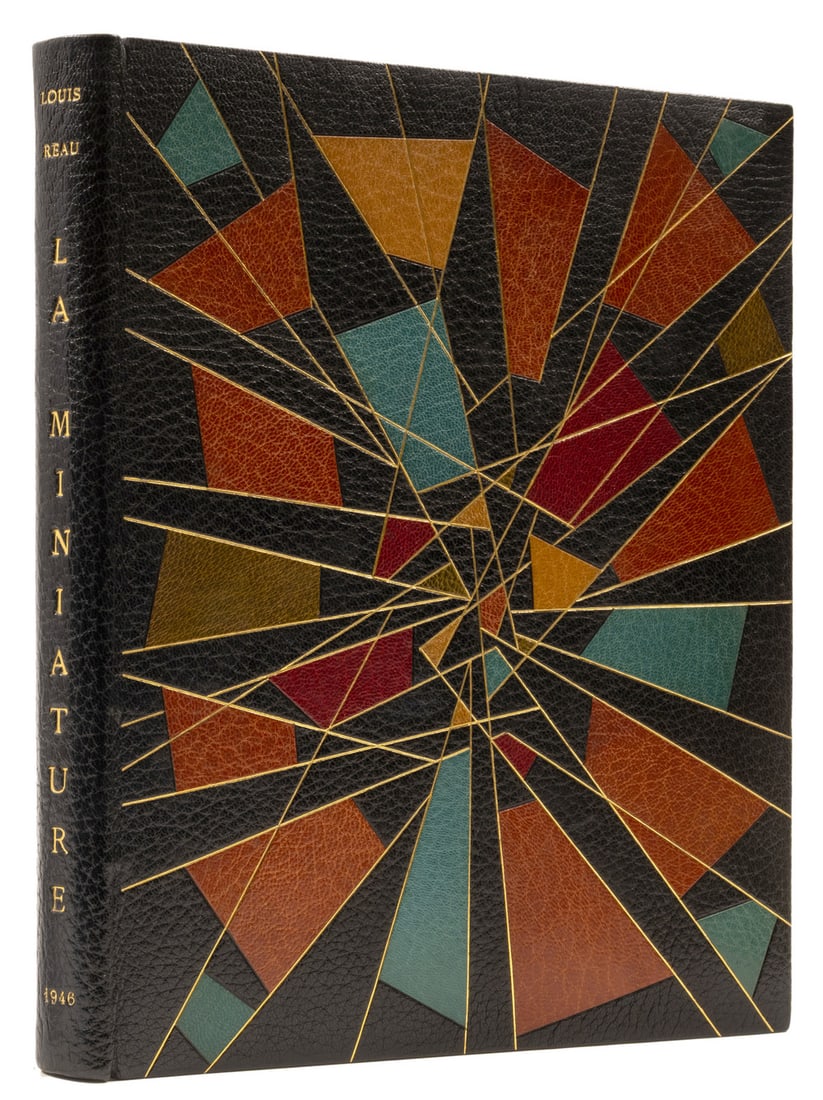 Campbell (Fiona, binder).- Réau (Louis) Histoire de la Peinture au Moyen-Age. La Miniature, bound: Campbell (Fiona, binder).- Réau (Louis) Histoire de la Peinture au Moyen-Age. La Miniature, chromolithographed plates, illustrati