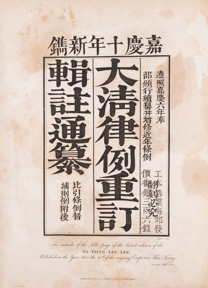 China.- Staunton (George Thomas, translator) Ta Tsing Leu Lee; being the Fundamental Laws...of the (1 of 1)