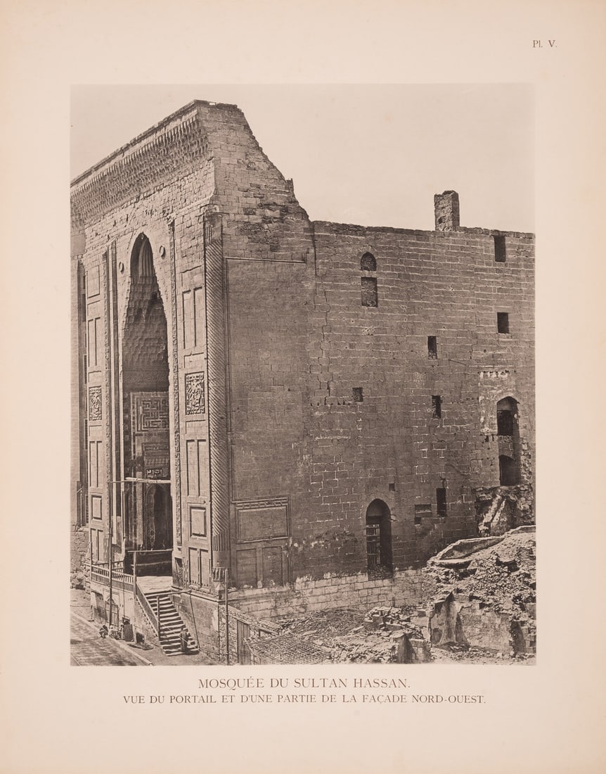 Egypt.- Bey (Max Herz) La Mosquee du Sultan Hassan au Caire, first edition, Cairo, Imprimerie de: Egypt.- Bey (Max Herz) La Mosquee du Sultan Hassan au Caire, first edition, half-title, title in red and black, 20 plates, 3 double-page, 1 colour, one torn and r