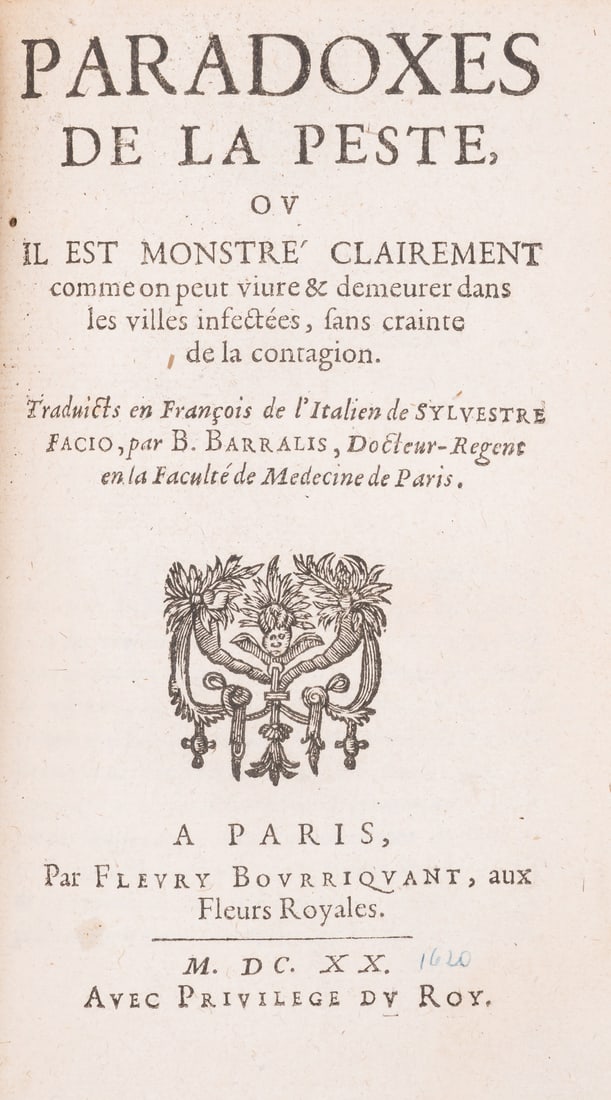 Plague.- Paré (Ambroise) Traicté de la peste, first edition, Paris, André Wechel, 1568; bound (1 of 3)