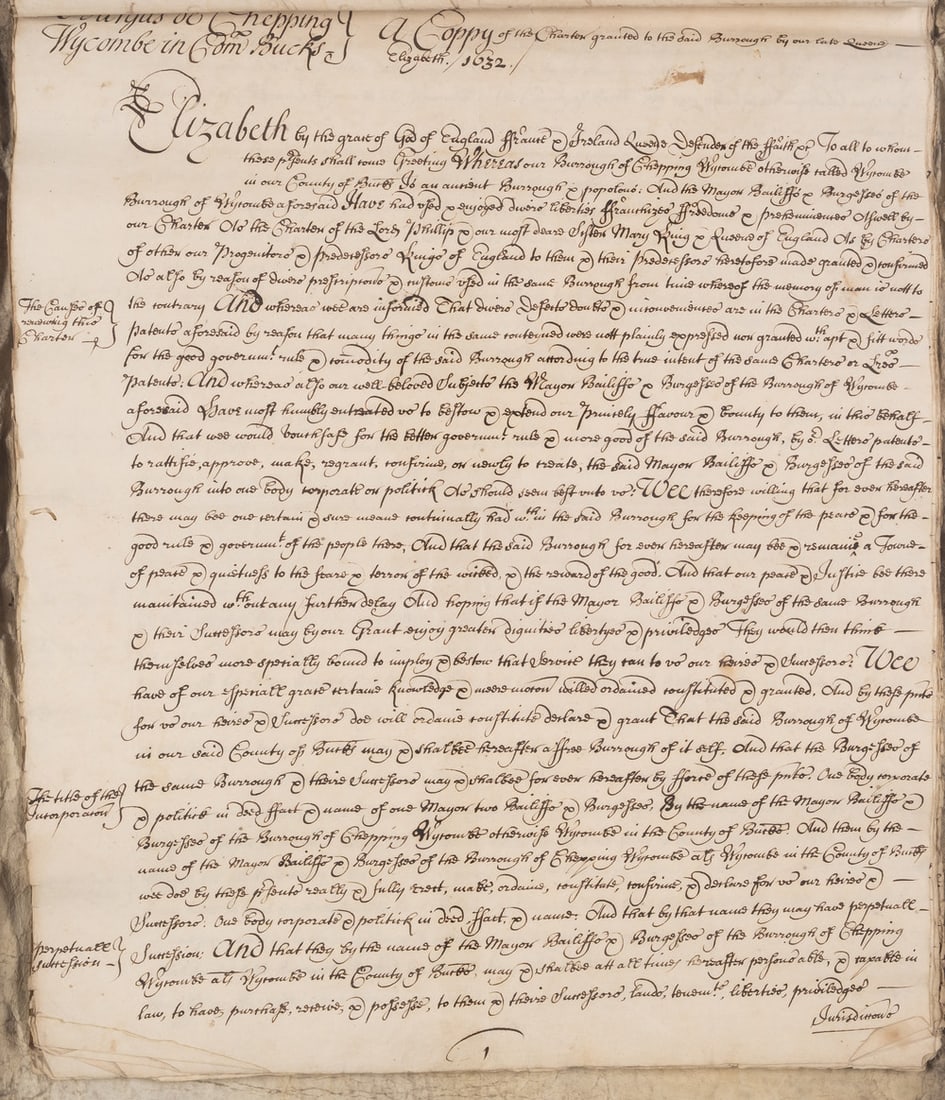 Buckinghamshire, Chepping Wycombe.- Burgus de Chepping Wycombe in Com Bucks - A Coppy of the Charter (1 of 1)