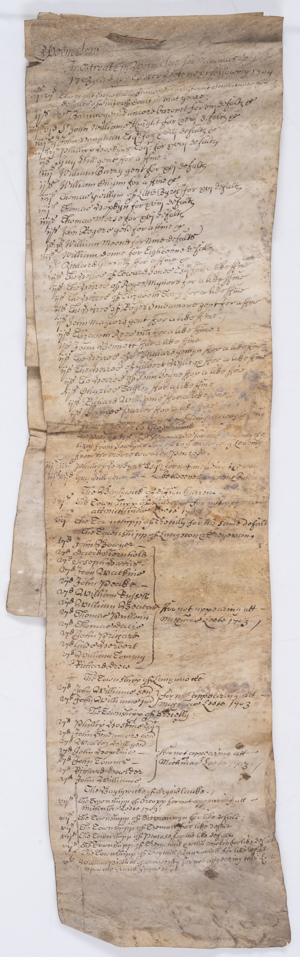 Herefordshire, Wormelow.- An Extreate in Wormelow... 1703... 1704, Manor Court Roll, manuscript on (1 of 1)